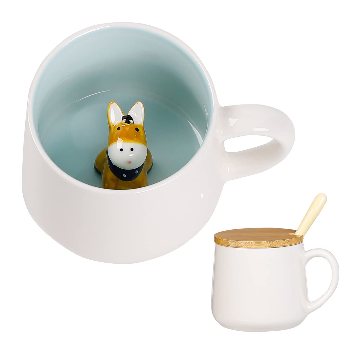 BigNoseDeer Süße Sachen Keramik Katze Kaffeetasse Teetasse Deckel Löffel Lustige Tassen Geschenke für Frauen Kaffeebecher 3D Tasse Personalisiert Cappuccino Tasse Beste Freundin Weihnachten Geschenk