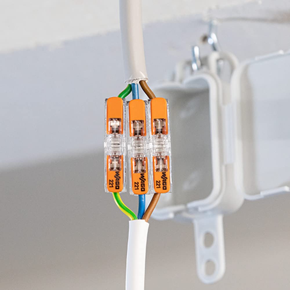 WAGO Verbindungsklemmen 221-413 | 3 Leiter, bis 4 mm², 50 Stück, COMPACT Kabelverbinder mit Hebel für alle Leiterarten weltweit, bestätigte Anwendungssicherheit