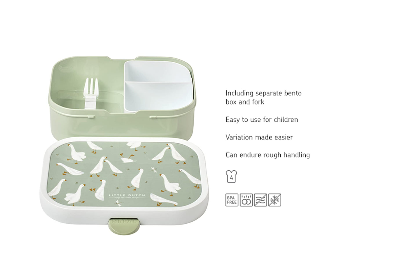 Mepal Brotdose Kinder Little Dutch – Bento Box Kinder - Brotdose Kinder mit Fächern & Gabel - Meal Prep Box mit Clip-Verschluss - BPA-frei & Spülmaschinenfest - 750 ml - Little Farm