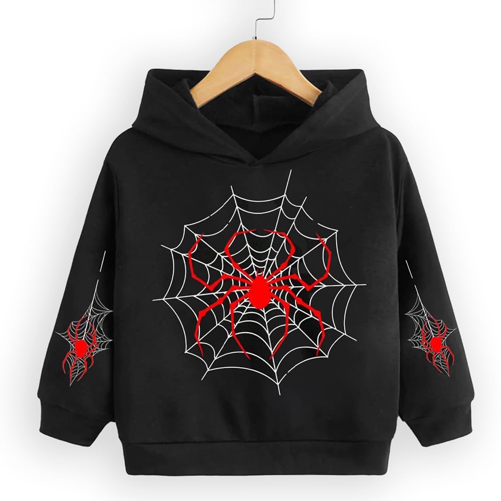 Boys Jumper Hoodie and Denim Jeans Outfit Set 2 Pieces Spider Web Sweatshirt and Pants for Kids 3-10 Years
