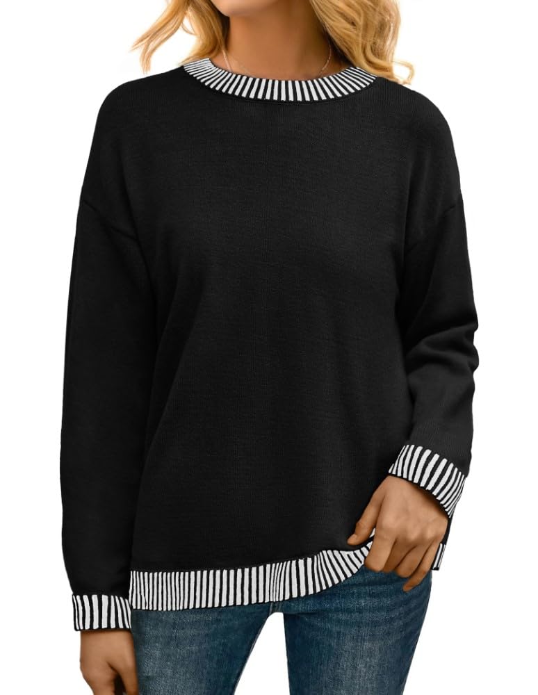 PrinStory Pullover Damen Strickpullover Langarm Rundhals Elegant Lässig Sweatshirt Warm Damen Winter Pullis Strickwaren