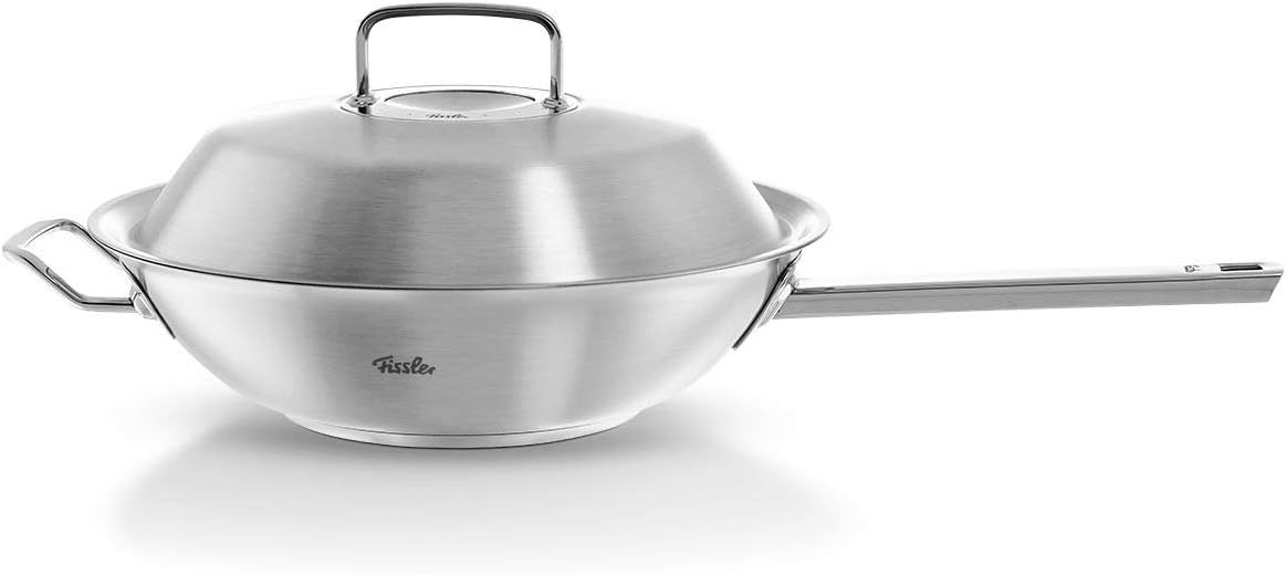 Fissler Pure-Profi Collection / Edelstahl-Wok (Ø 30 cm, 4,1 Liter) Stielwok mit Metall-Deckel, Wokpfanne-unbeschichtet - Induktion
