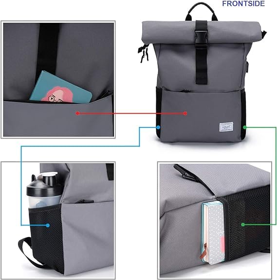 MoFut Rucksack Damen Groß Rucksack Herren Groß Schulrucksack viele Fächer mit 15,6" Laptopfach, Unisex Rolltop Rucksack Wasserdicht, Lässiger Backpack Schule Freizeit Uni Arbeit Wandern.