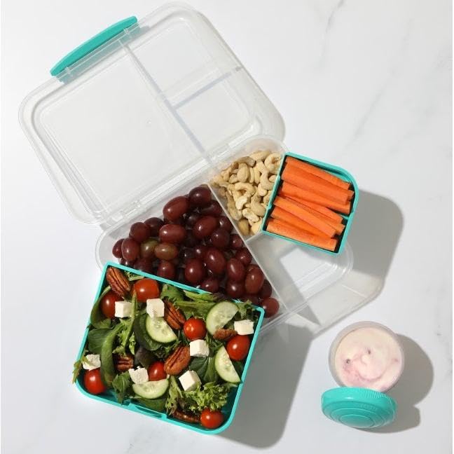 Sistema Bento-Box | 1,25 L | Brotdose für Pause mit Fächern und Snackbox | BPA-frei | hergestellt aus Ocean Bound Plastic | Teal Stone | 1 Stück, Mintgrün (Recycelter Kunststoff)