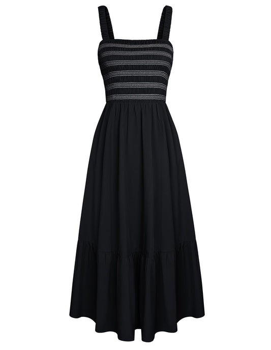 GRACE KARIN Damen Ärmellos Spaghettiträger Freizeitkleid Sommer Langes Strandkleider mit Taschen