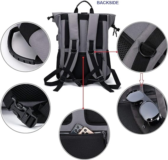 MoFut Rucksack Damen Groß Rucksack Herren Groß Schulrucksack viele Fächer mit 15,6" Laptopfach, Unisex Rolltop Rucksack Wasserdicht, Lässiger Backpack Schule Freizeit Uni Arbeit Wandern.