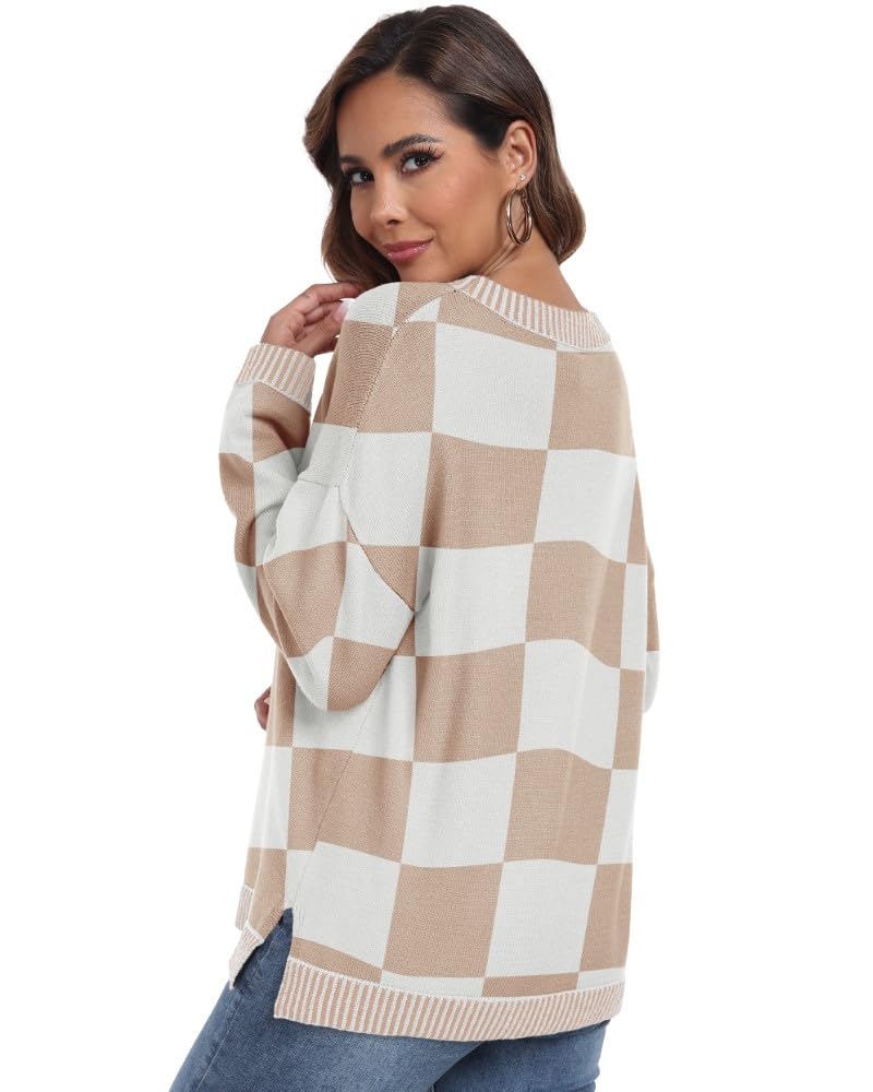 PrinStory Pullover Damen Strickpullover Langarm Rundhals Elegant Lässig Sweatshirt Warm Damen Winter Pullis Strickwaren