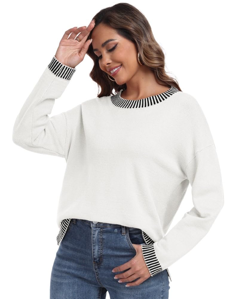 PrinStory Pullover Damen Strickpullover Langarm Rundhals Elegant Lässig Sweatshirt Warm Damen Winter Pullis Strickwaren