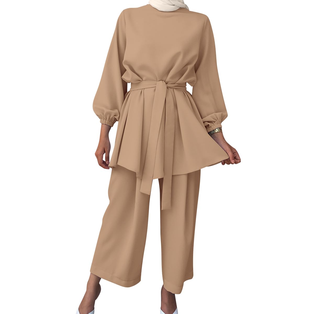 Gebetskleidung Muslim Damen Langarm Top + Lang Hose 2 Teiler Ramadan Outfit