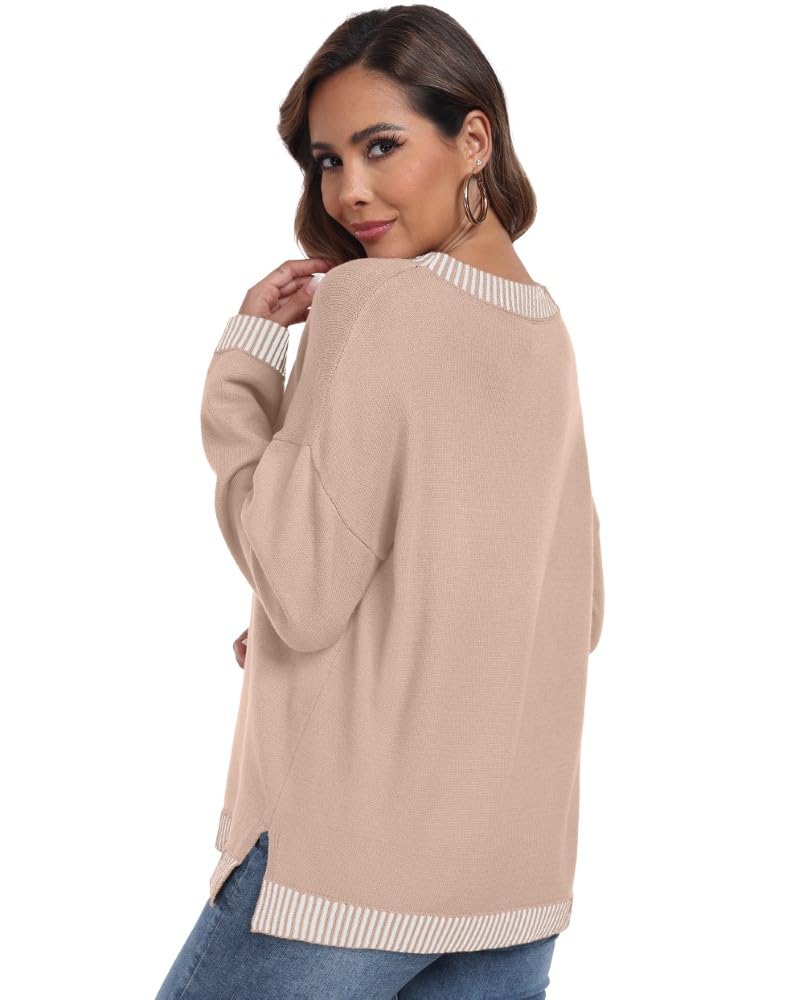 PrinStory Pullover Damen Strickpullover Langarm Rundhals Elegant Lässig Sweatshirt Warm Damen Winter Pullis Strickwaren