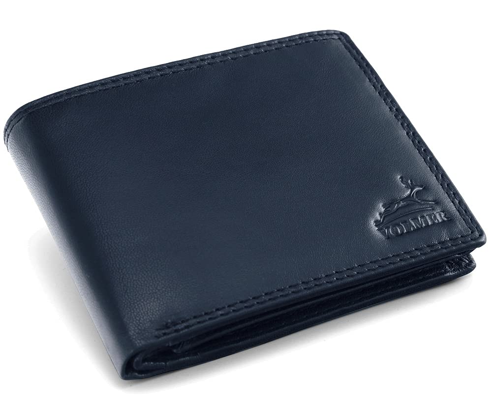 Fa.Volmer ® Leder Geldbörse Herren - extra-stabile Doppelnaht - 9 Fächer für Kreditkarten - Querformat - VO11 (01 schwarz)
