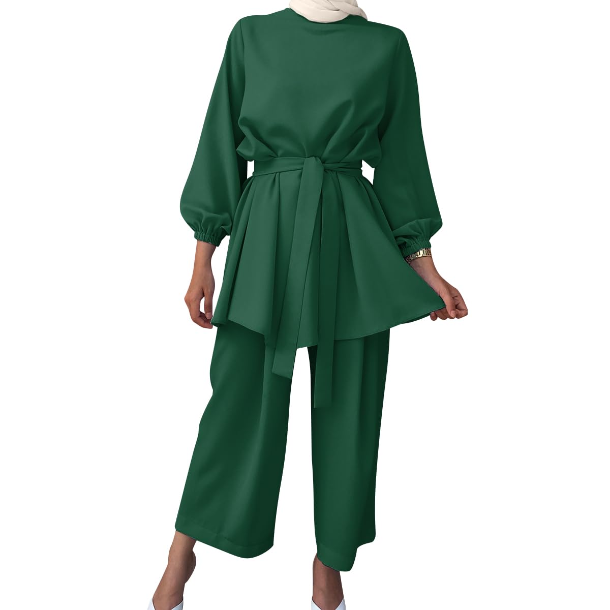 Gebetskleidung Muslim Damen Langarm Top + Lang Hose 2 Teiler Ramadan Outfit