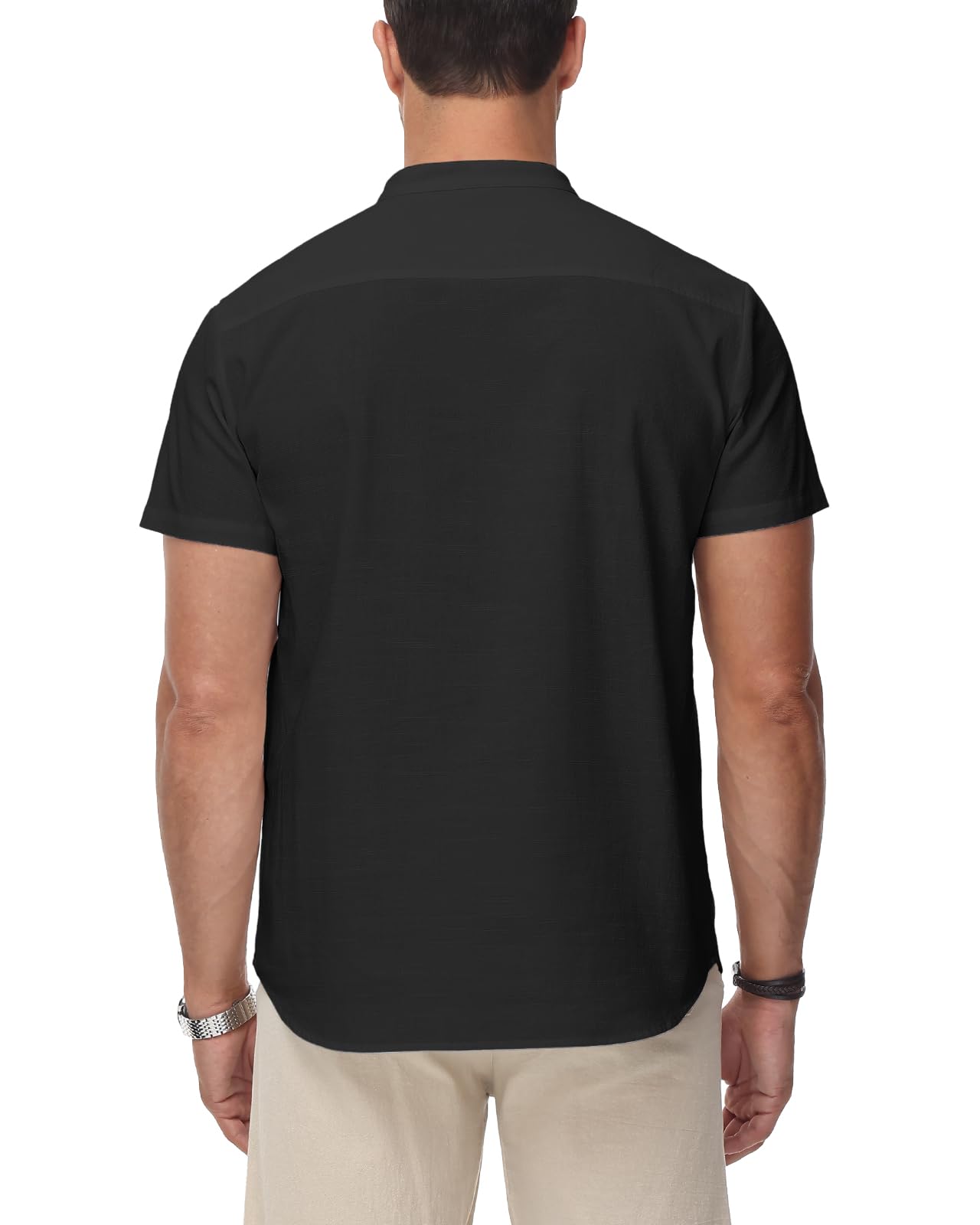 HMIYA Herren Sommerhemd Baumwolle Leinen Kurzarm Hemd Herren Henley-Kragen Lässiges Regular Fit Shirts