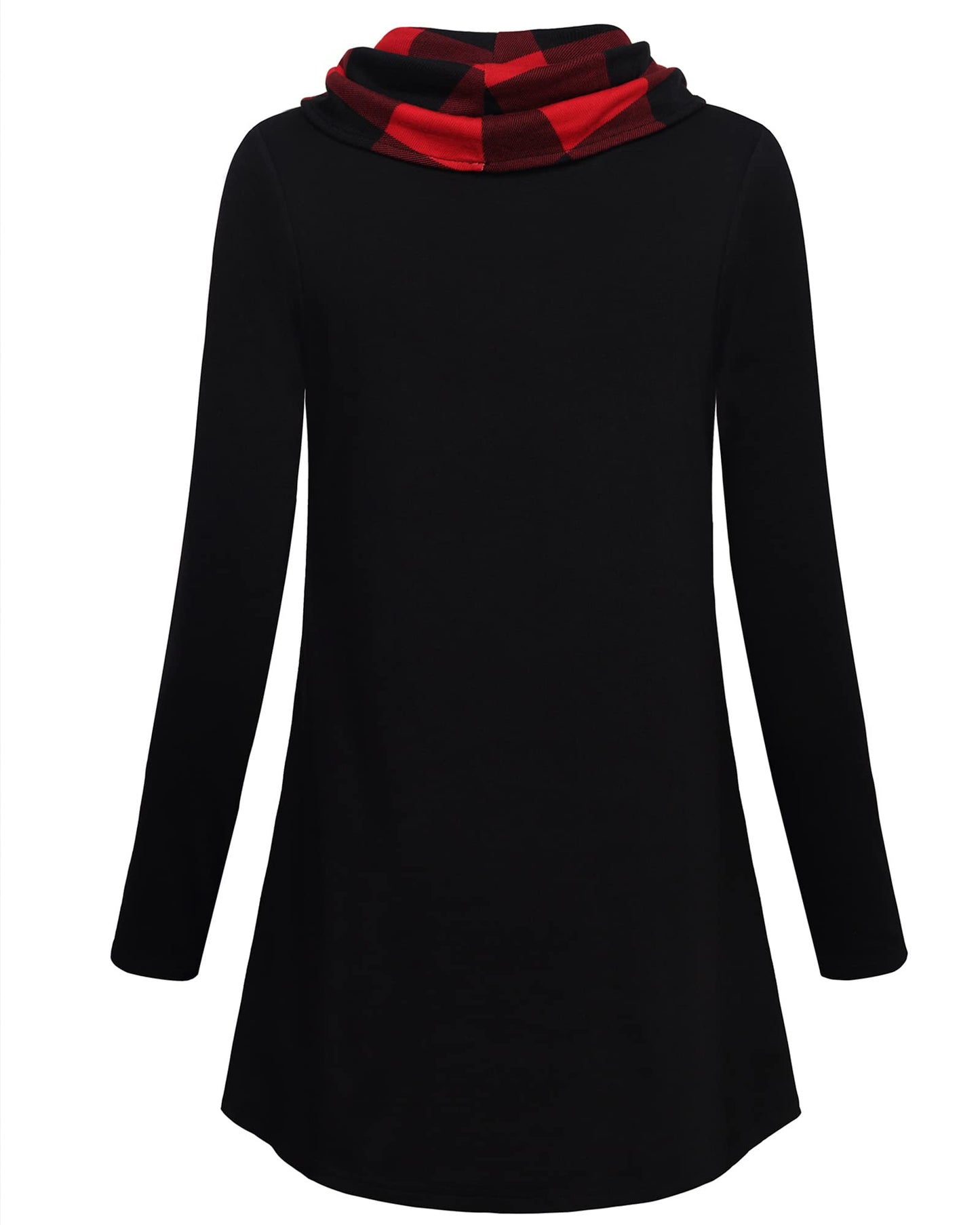 Gaharu Damen Tunika Langarm Elegant Pullover Lang Sweatshirt Schalkragen Patchwork Pulli