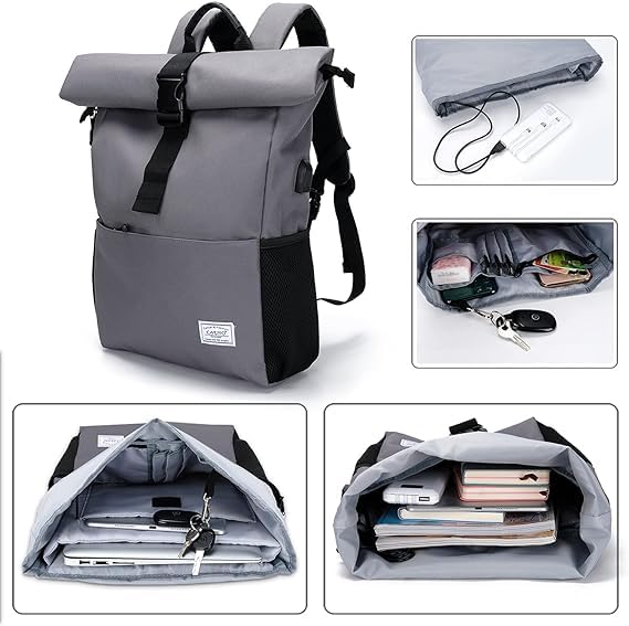 MoFut Rucksack Damen Groß Rucksack Herren Groß Schulrucksack viele Fächer mit 15,6" Laptopfach, Unisex Rolltop Rucksack Wasserdicht, Lässiger Backpack Schule Freizeit Uni Arbeit Wandern.