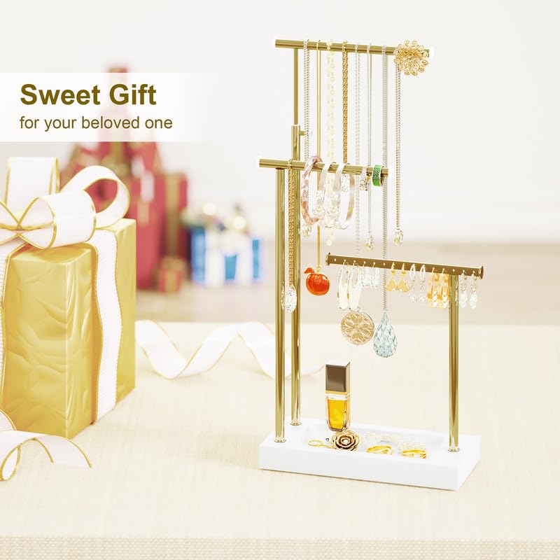 SRIWATANA Schmuckständer Holz Schmuckhalter Kettenhalter 3 Stäbe Drehbar (51cm) Schmuckbaum Schmuckaufbewahrung für Ketten Ohrringen Ringen Uhren und Armbändern