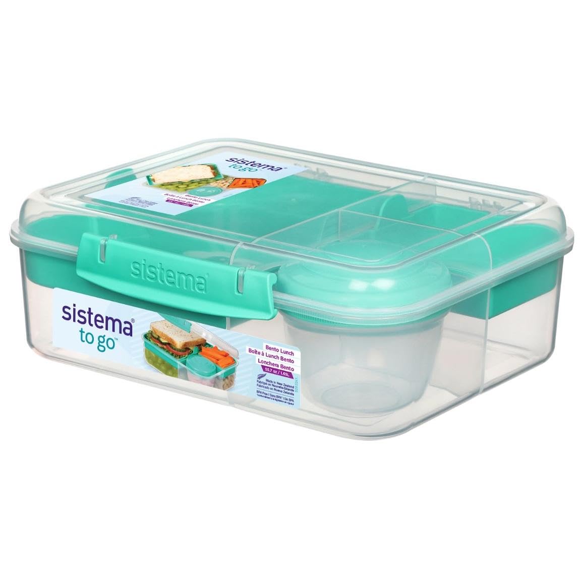 Sistema Bento-Box | 1,25 L | Brotdose für Pause mit Fächern und Snackbox | BPA-frei | hergestellt aus Ocean Bound Plastic | Teal Stone | 1 Stück, Mintgrün (Recycelter Kunststoff)