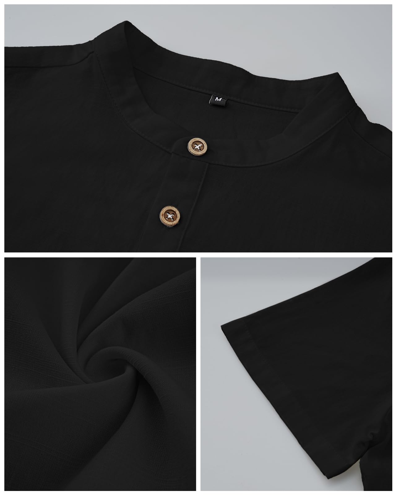 HMIYA Herren Sommerhemd Baumwolle Leinen Kurzarm Hemd Herren Henley-Kragen Lässiges Regular Fit Shirts