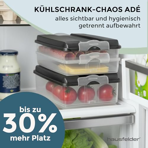 Hausfelder Cold Cut Boxes for Sausage and Cheese, 3 x 1.5 L + 2 x 2.3 L + 5 x Lids, Fridge Organiser, Stackable Cold Food Containers, Sausage Canisters Cheese Containers Set with Lid