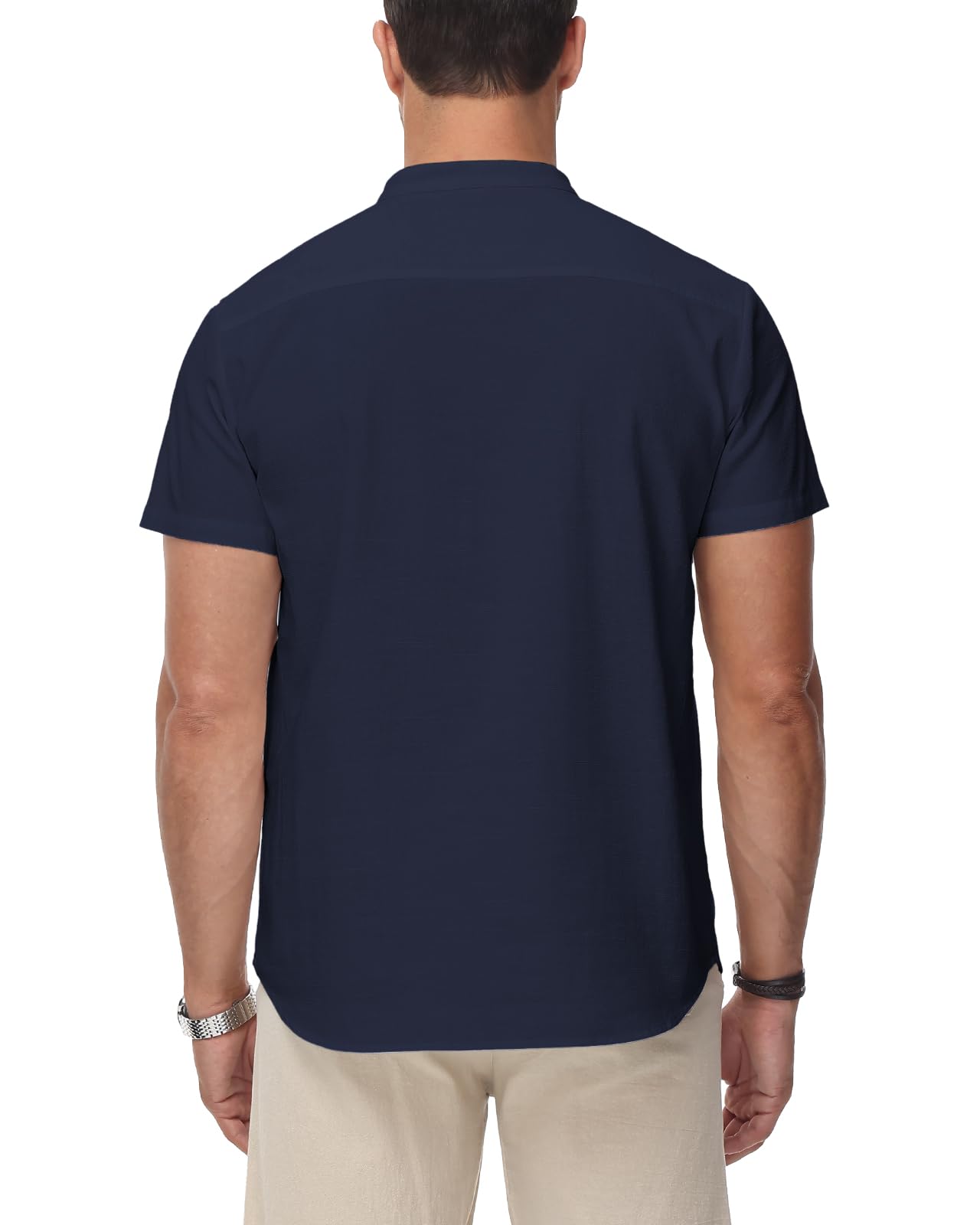 HMIYA Herren Sommerhemd Baumwolle Leinen Kurzarm Hemd Herren Henley-Kragen Lässiges Regular Fit Shirts