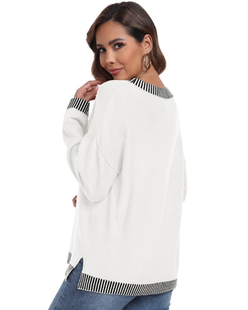 PrinStory Pullover Damen Strickpullover Langarm Rundhals Elegant Lässig Sweatshirt Warm Damen Winter Pullis Strickwaren