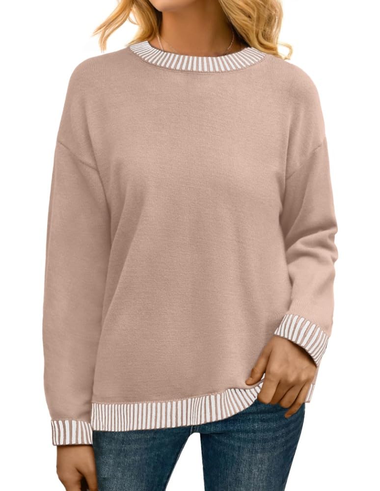 PrinStory Pullover Damen Strickpullover Langarm Rundhals Elegant Lässig Sweatshirt Warm Damen Winter Pullis Strickwaren