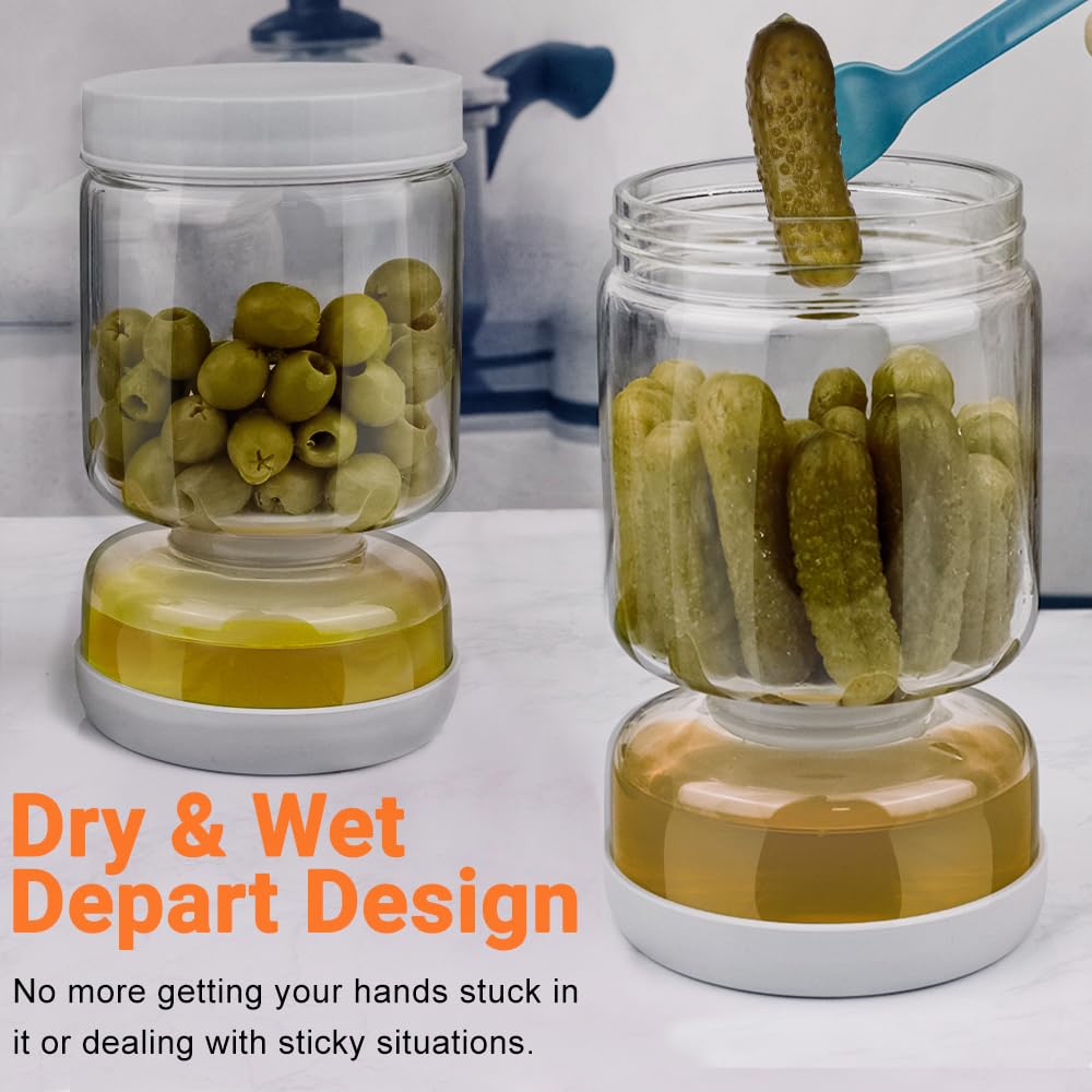 Homnoble Glas Einlegeglas mit Sieb Sanduhr, Pickle und Olive Jar Flip für Saft Separator von Nassen und Trockenen Food-grade ABS Deckel und BPA Frei für Essiggurke Olive Kimchi Jalapenos