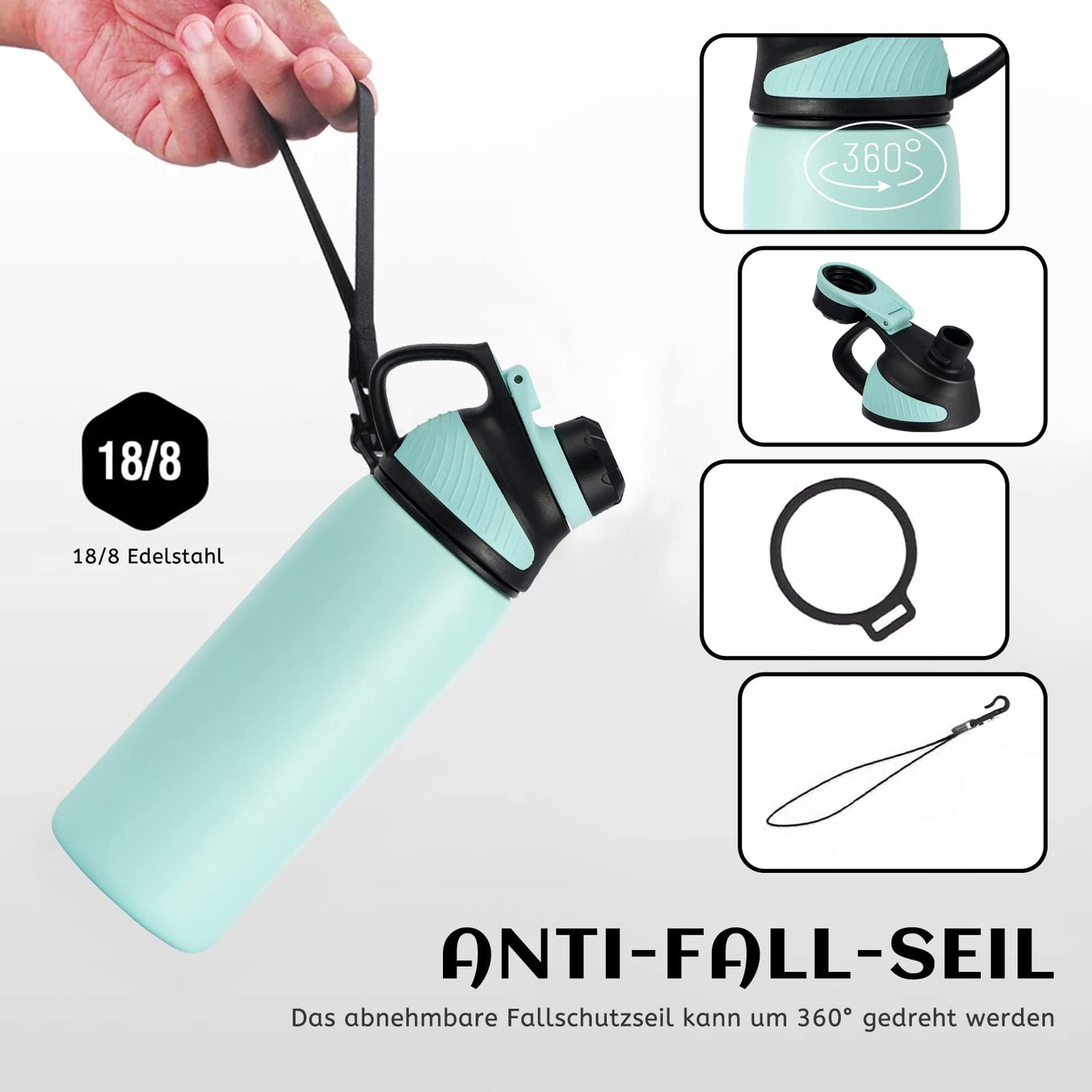Fjbottle Edelstahl Trinkflasche Sport mit Magnetischem Deckel 1L, 800ml, 600ml, 400ml BPA-Frei Auslaufsichere Kinder Flasche - Kohlensäure geeignet 1500ML Wasserflasche Thermo für Schule, Fitness