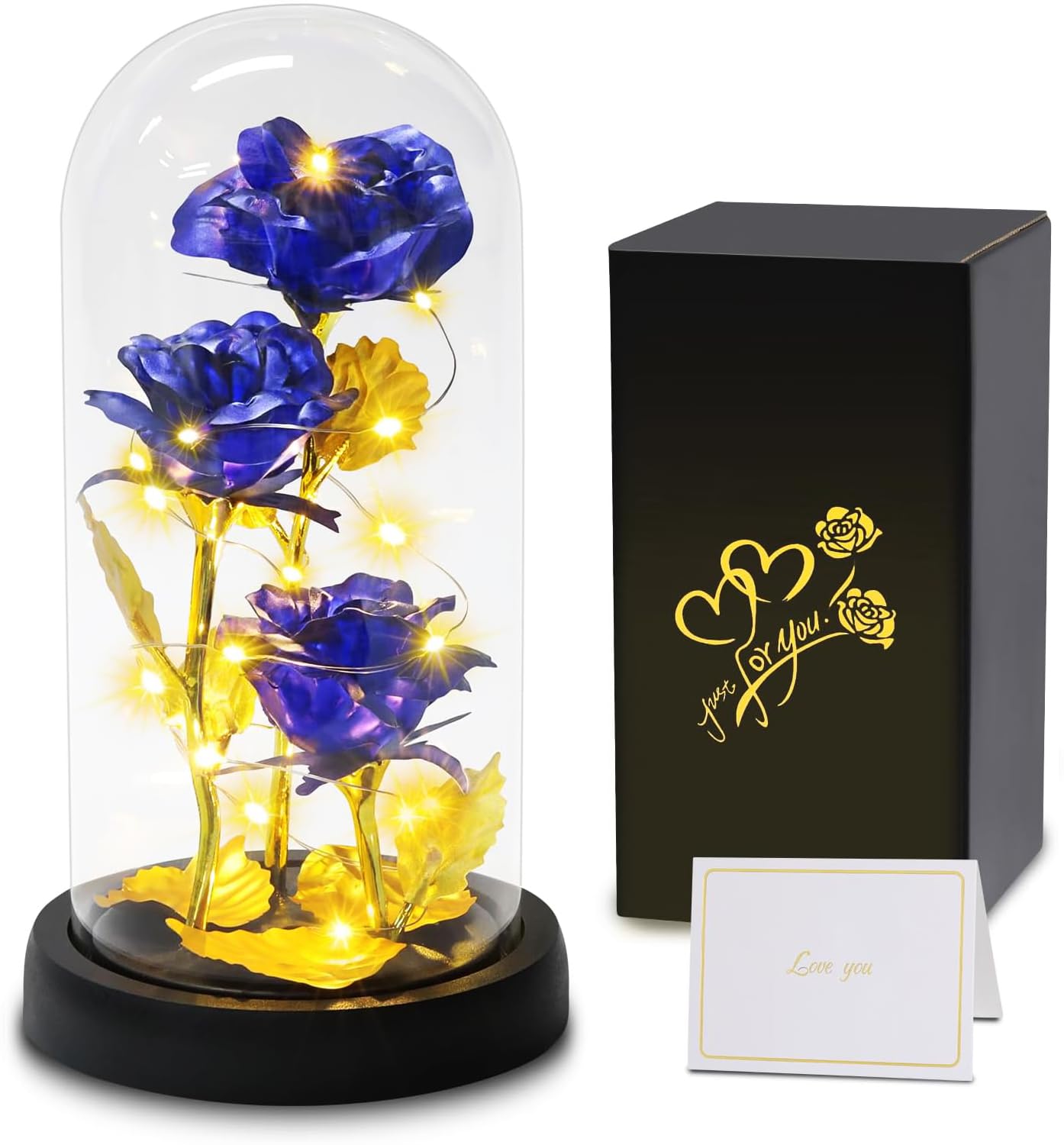 Touloube Geschenke Für Frauen, Galaxy Rose Blume Geschenk, Infinity Rose in Glaskuppel, LED-Lichterkette auf der Kristallrose, Geschenk für Frauen,Hochzeit,Muttertag,Jahrestag und Geburtstag