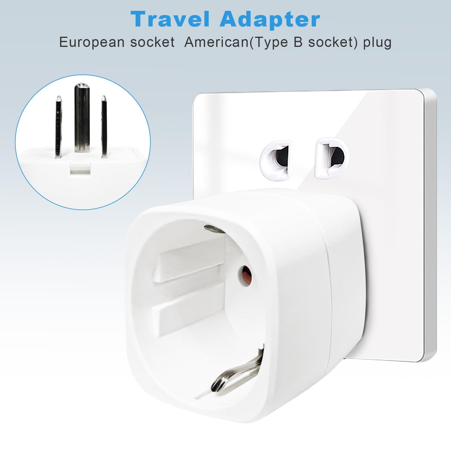 Reiseadapter USA 2Stück，USA Adapter Steckdose Deutschland Plug ，Adapter USA Deutschland Stecker für EU zu Amerika/Kanada/Mexiko/Thailand usw,Typ B Reisestecker Stromadapter,Weiß