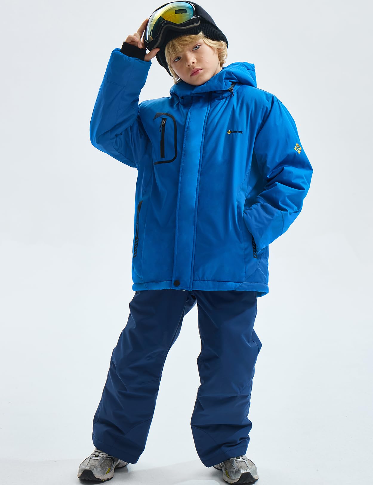 Gemyse Boys' Waterproof Ski Jacket, Windproof Fleece Jacket, Outdoor Winter Jacket, Rain Jacket with Hood