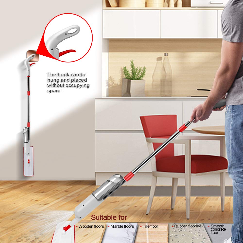 Masthome Wischmopp Bodenwischer Bodenreiniger,Mikrofaser Mopp mit 128cm Teleskopstiel,Wischer Boden Flachmopp mit 4 Moppads für Hartholz,Laminat,Fliesen,Marmor,Send Scraping Dust