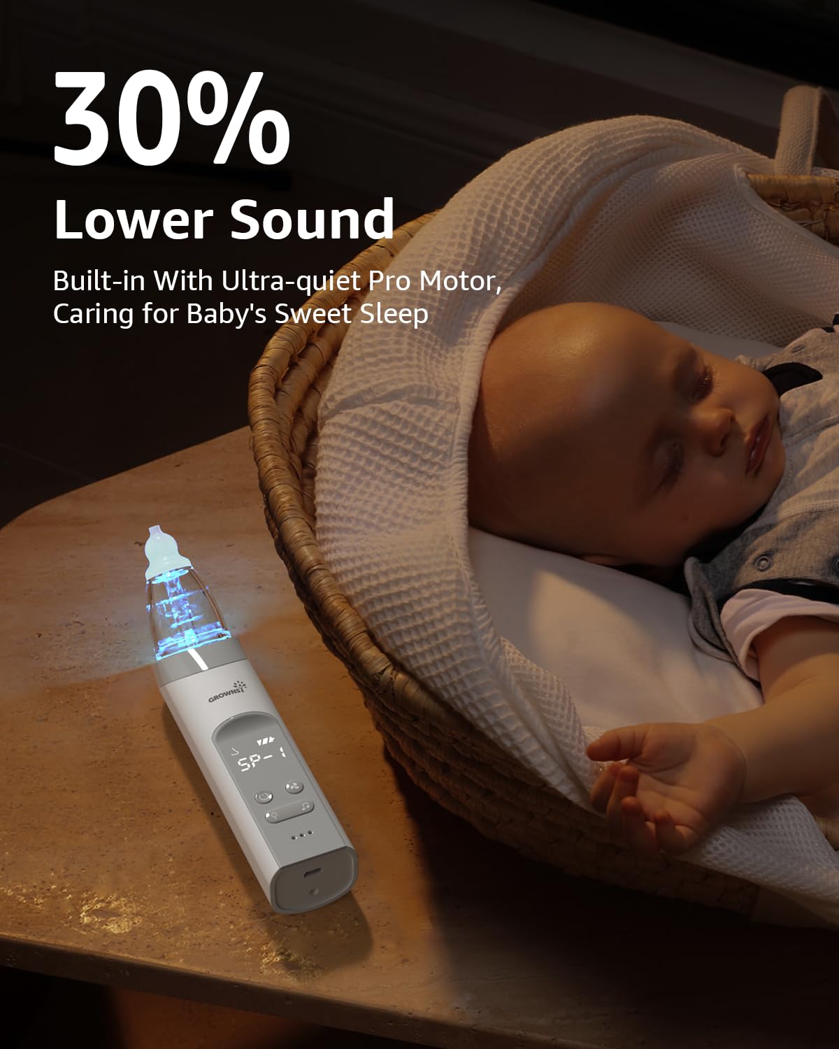 GROWNSY Nasensauger Baby | Nasensauger Baby Elektrisch| Nasensauger Baby Staubsauger Wiederaufladbar, Mit 3 SaugstäRken Musik & Licht Beruhigender Funktion Und 3 GrößEn Silikon Tipps
