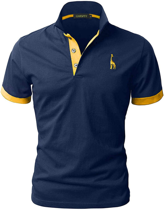 GNRSPTY Poloshirt Herren Kurzarm Polohemd Giraffe Stickerei Einfarbig T-Shirt M-3XL