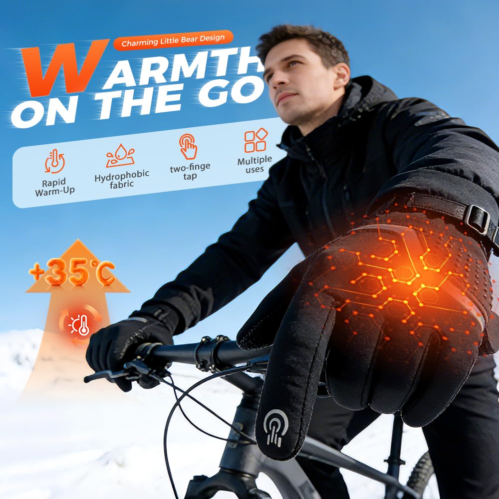 USB Heated Gloves, 2026 Winter Gloves Touch Screen, Heated Gloves Women Men, Electric Heated Ski Gloves, Cycling Gloves, Waterproof for Cycling, Running