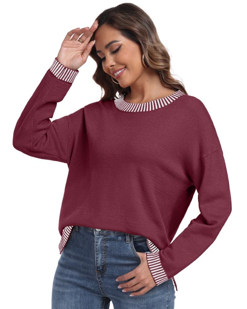 PrinStory Pullover Damen Strickpullover Langarm Rundhals Elegant Lässig Sweatshirt Warm Damen Winter Pullis Strickwaren
