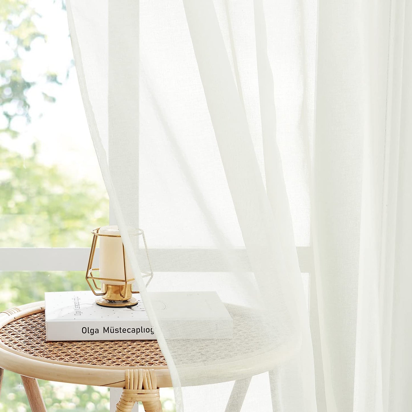 PONY DANCE Voile Gardinen Weiss Transparent Ösenvorhang 2er Set H 160 x B 140 cm Wohnzimmer Gardinen Kurz Durchlässige Vorhänge Weiß Vorhang Leinenoptik Schlafzimmer