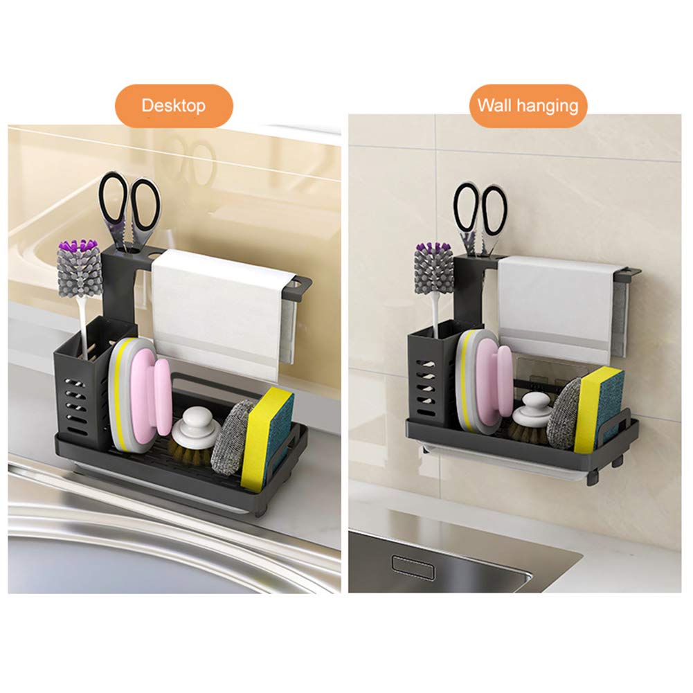 Shunfaji Spülbecken Organizer Spülbecken Caddy Organizer Edelstahl Utensilien Korb für Küche & Badezimmer mit Abflusspfanne, Klebstoff Arbeitsplatte Dual-Use Schwamm Bürste Seifenschale Halter