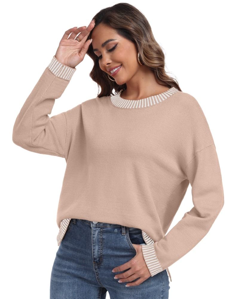 PrinStory Pullover Damen Strickpullover Langarm Rundhals Elegant Lässig Sweatshirt Warm Damen Winter Pullis Strickwaren