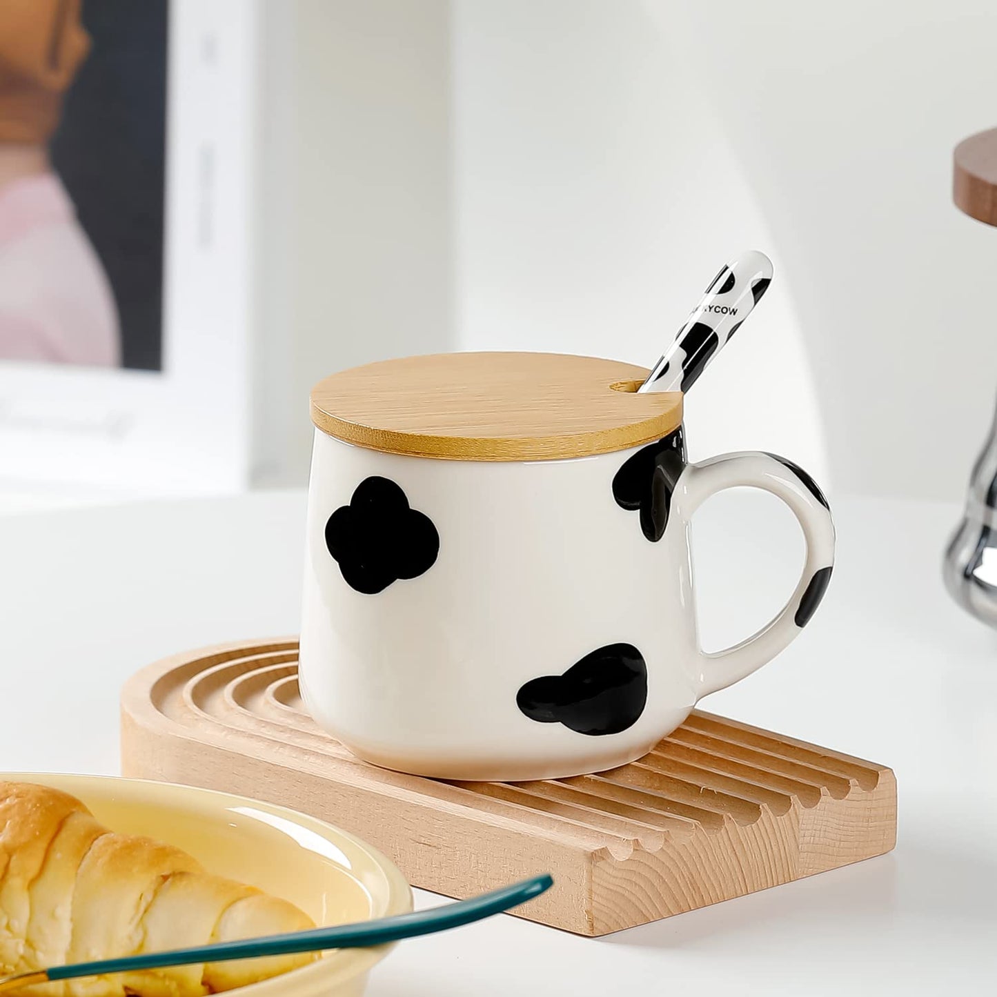 BigNoseDeer Süße Sachen Keramik Katze Kaffeetasse Teetasse Deckel Löffel Lustige Tassen Geschenke für Frauen Kaffeebecher 3D Tasse Personalisiert Cappuccino Tasse Beste Freundin Weihnachten Geschenk
