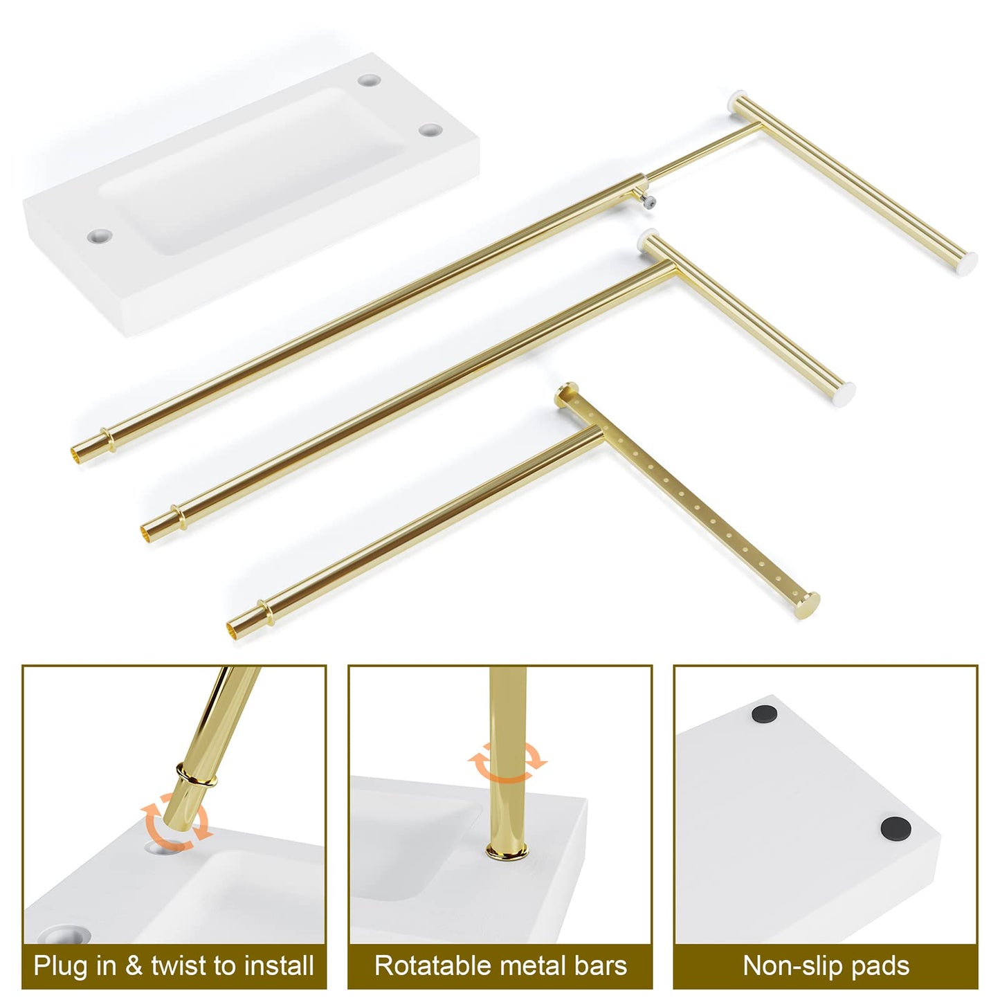 SRIWATANA Schmuckständer Holz Schmuckhalter Kettenhalter 3 Stäbe Drehbar (51cm) Schmuckbaum Schmuckaufbewahrung für Ketten Ohrringen Ringen Uhren und Armbändern