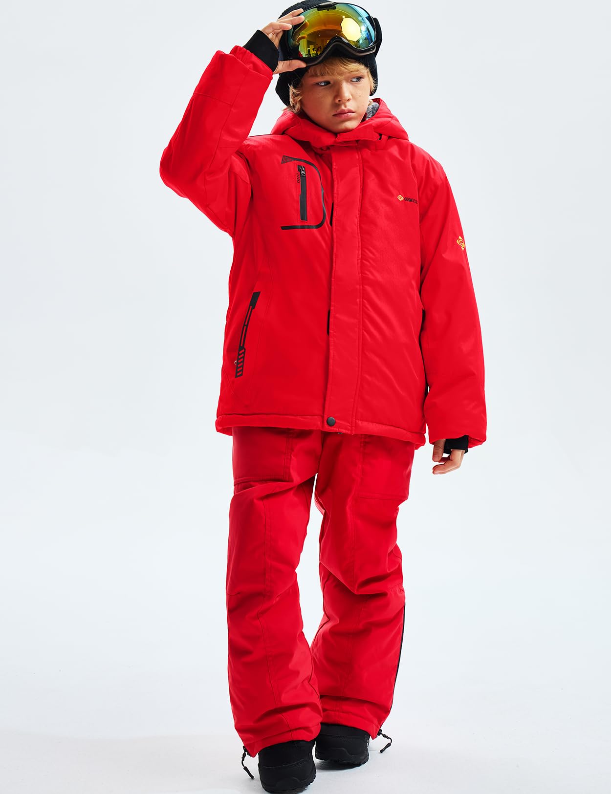 Gemyse Boys' Waterproof Ski Jacket, Windproof Fleece Jacket, Outdoor Winter Jacket, Rain Jacket with Hood