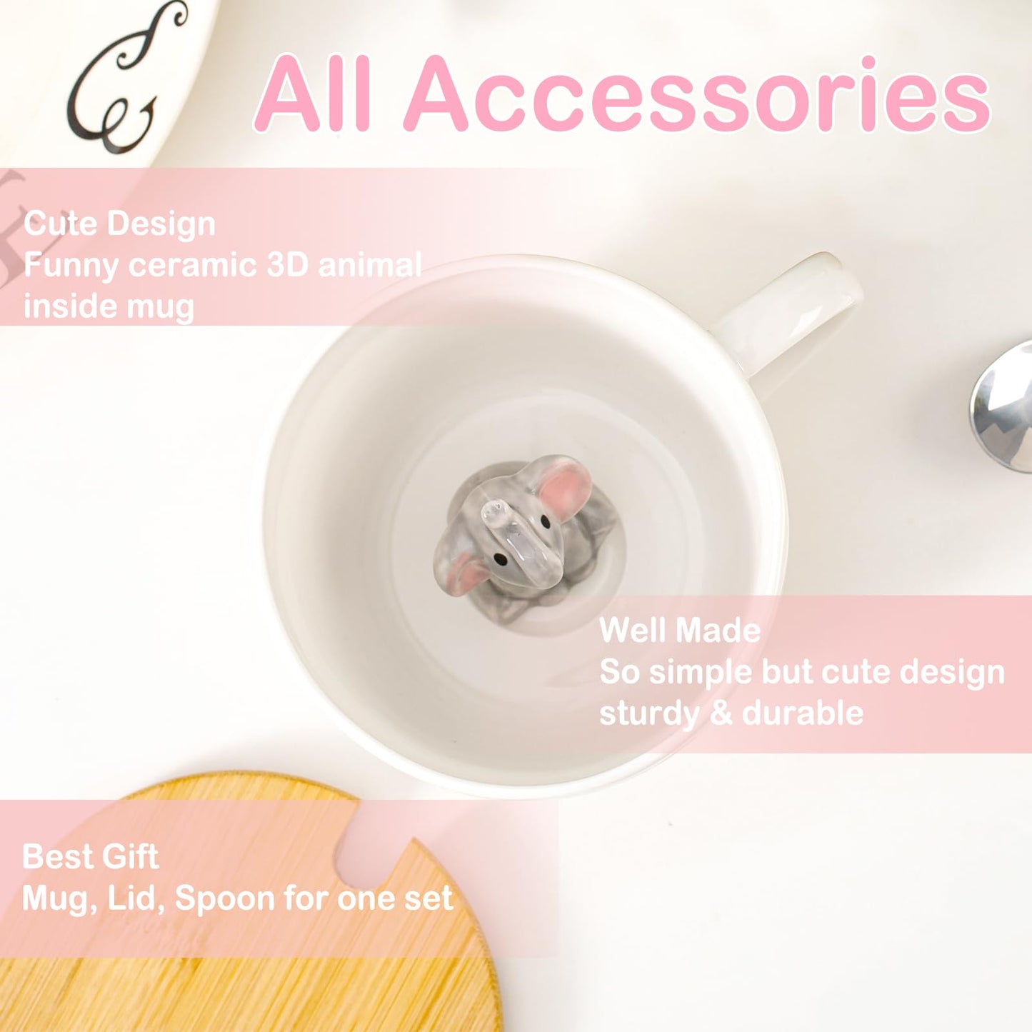 BigNoseDeer Süße Sachen Keramik Katze Kaffeetasse Teetasse Deckel Löffel Lustige Tassen Geschenke für Frauen Kaffeebecher 3D Tasse Personalisiert Cappuccino Tasse Beste Freundin Weihnachten Geschenk