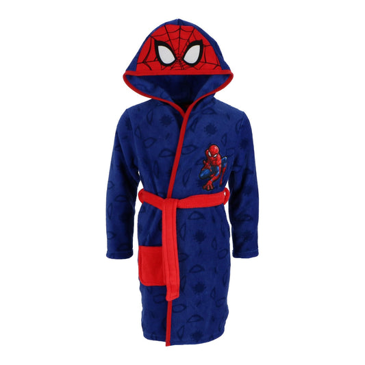 Marvel Spiderman Bademantel Kinder Jungen Fleece Spiderman Kinder Morgenmantel mit Kapuze Warm Geschenk Gr. 98-128cm