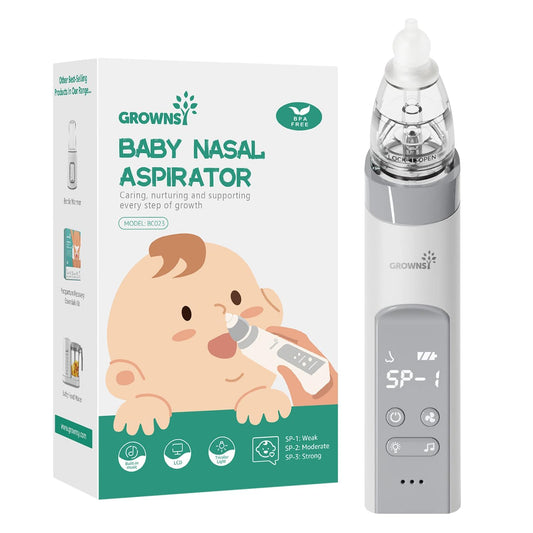 GROWNSY Nasensauger Baby | Nasensauger Baby Elektrisch| Nasensauger Baby Staubsauger Wiederaufladbar, Mit 3 SaugstäRken Musik & Licht Beruhigender Funktion Und 3 GrößEn Silikon Tipps