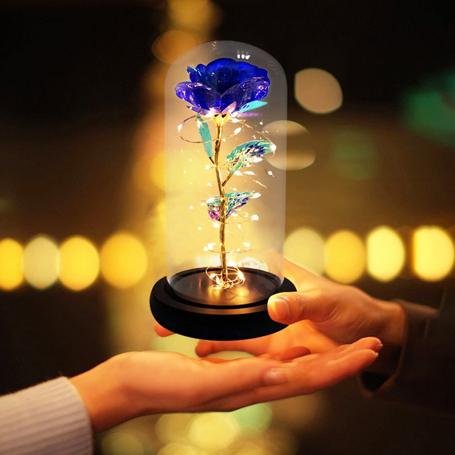 Touloube Geschenke Für Frauen, Galaxy Rose Blume Geschenk, Infinity Rose in Glaskuppel, LED-Lichterkette auf der Kristallrose, Geschenk für Frauen,Hochzeit,Muttertag,Jahrestag und Geburtstag