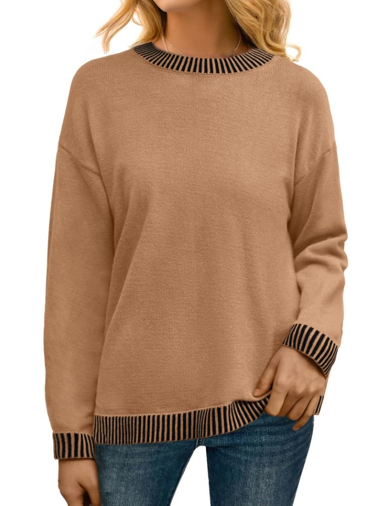 PrinStory Pullover Damen Strickpullover Langarm Rundhals Elegant Lässig Sweatshirt Warm Damen Winter Pullis Strickwaren
