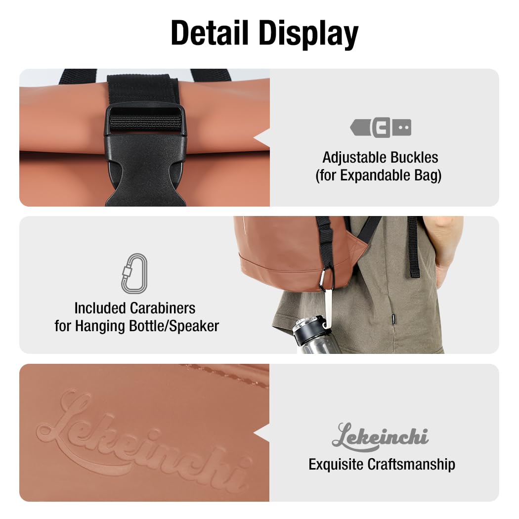 Lekeinchi Rolltop Rucksack Wasserdicht für Damen & Herren, Großer Laptop Rucksack mit Computerfach für 17 Zoll Laptop, Elegant Reiserucksack Daypack für Reisen, Radfahren, Uni Schule, Arbeit-Blau