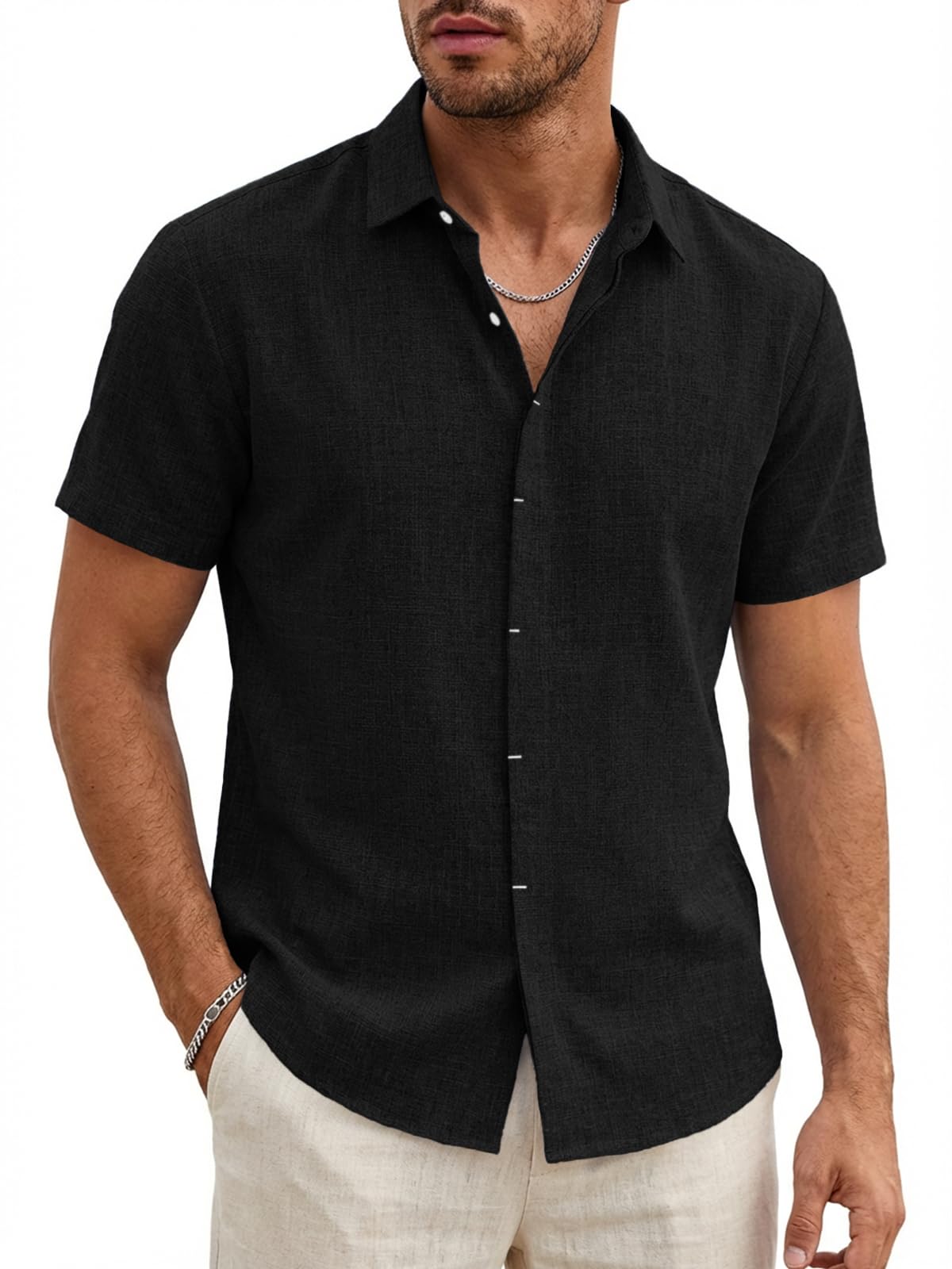 Runcati Herren Hemd Kurzarm Leicht Sommerhemd Männer Regular Fit Leinenhemd Hochzeit Business Strand Freizeithemd Casual Einfarbig Basic Shirt