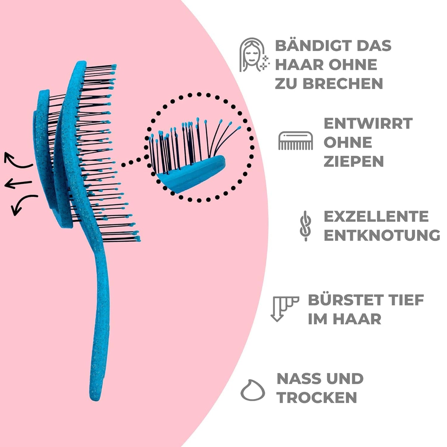 Ninabella Haarbürste ohne Ziepen für Damen, Herren & Kinder - Entwirrbürste auch für Locken & Lange Haare - Einzigartige Profi Detangler-Bürste mit Spiralfeder - Schwarz